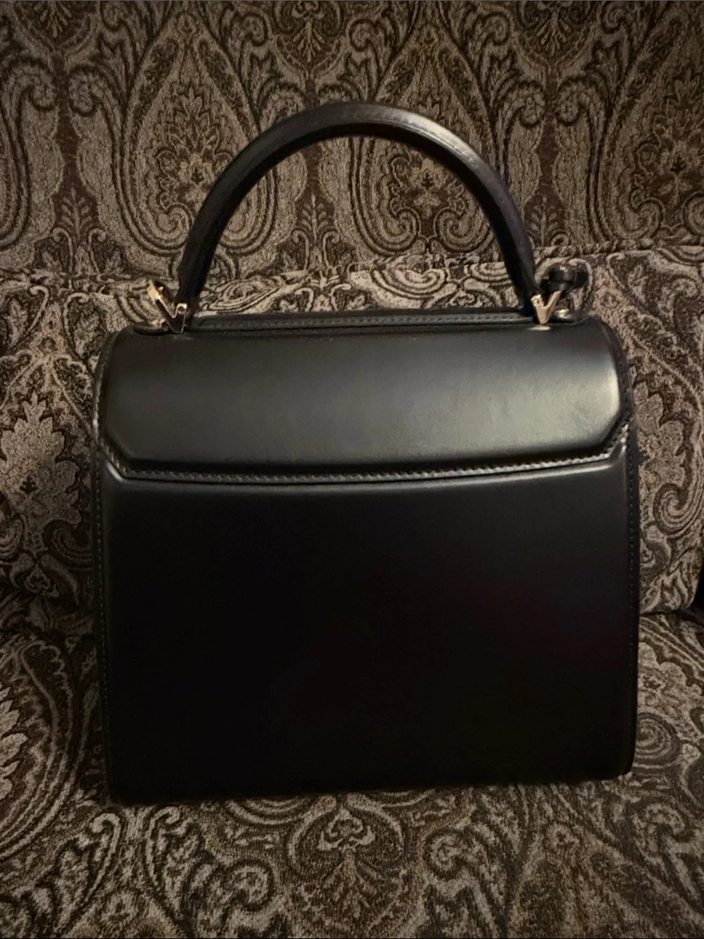 Salvatore Ferragamo Black Leather Top Handle Satchel with Gold Hardware